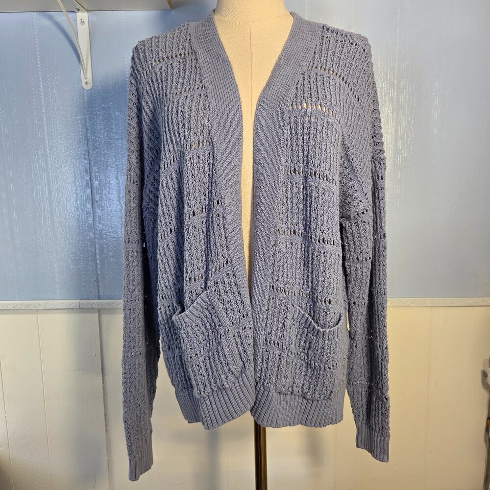 Maurices Large Baby Blue Casual Loose Knit Longsleeve Open Cardigan with Pockets